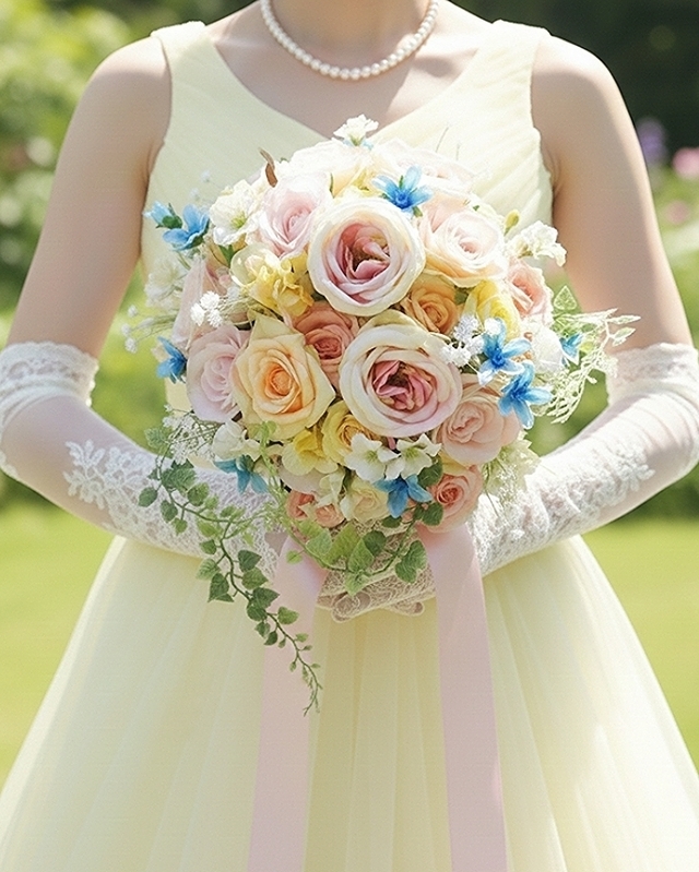 ふんわりパステル色の愛されラウンドブーケ