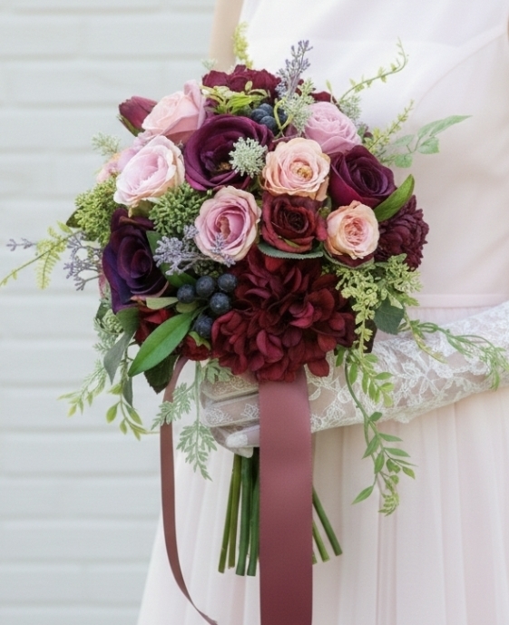 ボルドー色のシックエレガントなクラッチブーケ