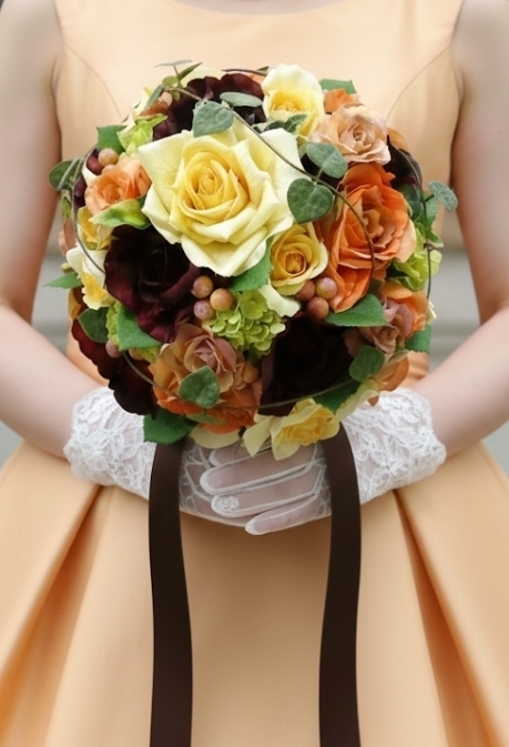 シックなイエローグラデーションのラウンドブーケ