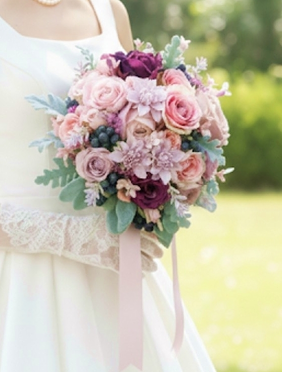 モーブ＆ワインカラー＆ブラックベリーのシックエレガンスなラウンドブーケ