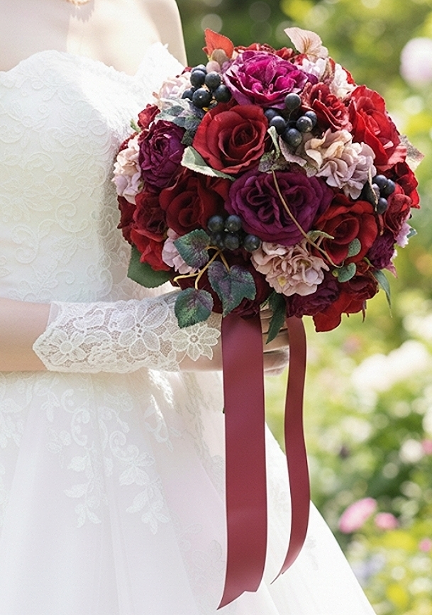 ブルーベリー＆大人レッドのラウンドブーケ