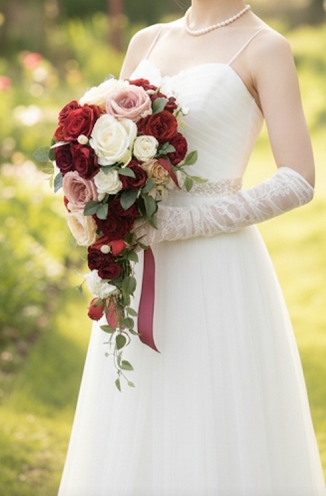 深紅・ボルドー＆クリームの薔薇の大人シックエレガントの