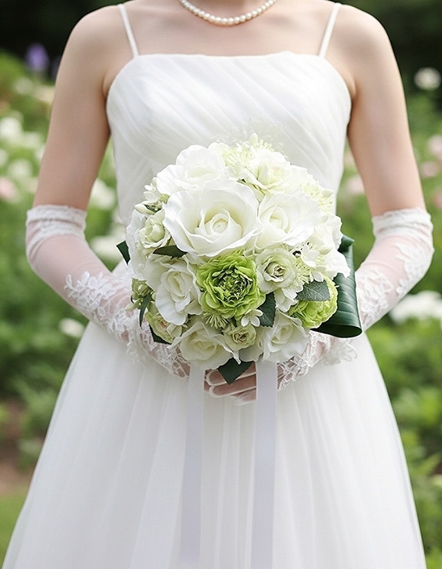 薔薇とグリーンのラナンキュラス＆ミニ薔薇のラウンドブーケ