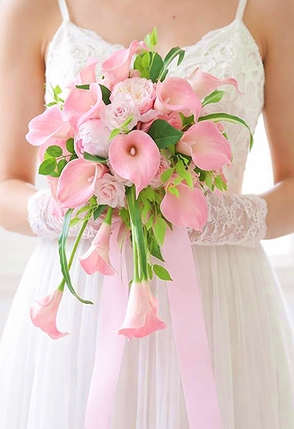 キャスケードブーケ|カラー×ピオニー|ピンク系|造花 ウェディングブーケ(アーティフィシャルフラワー)