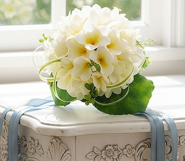 プルメリア＆ミスカンサスのナチュラルなラウンドブーケ