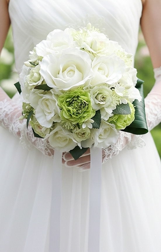 薔薇とグリーンのラナンキュラス＆ミニ薔薇のラウンドブーケ