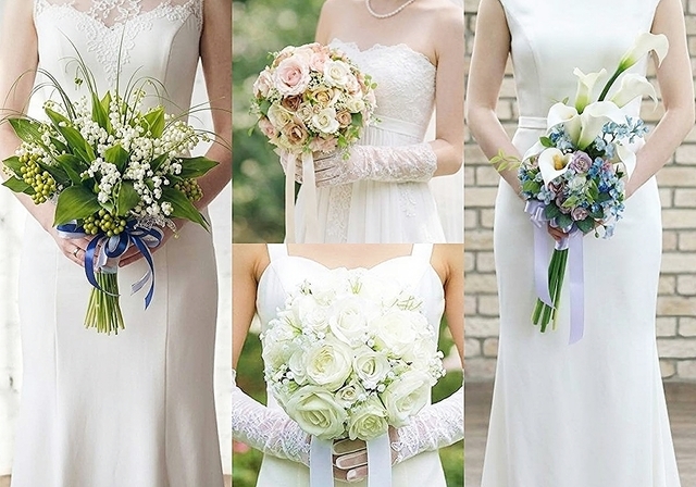 スレンダーラインドレス×クラッチブーケのナチュラルコーディネート