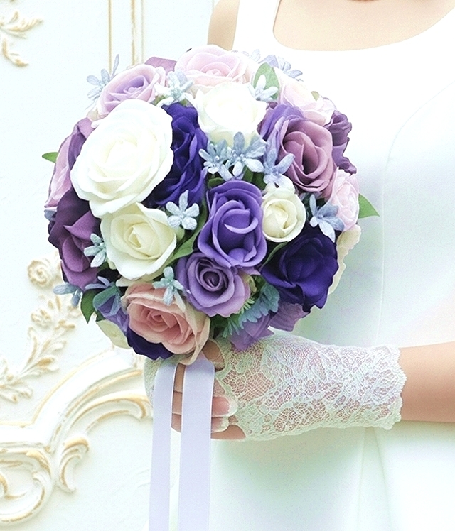 ブルー＆パープルグラデーションの洗練ラウンドブーケ