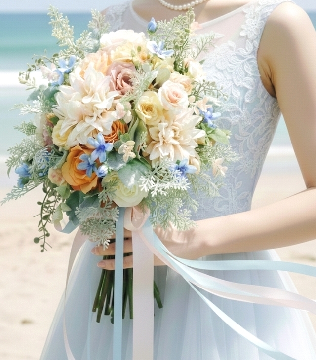 可憐なブルーの小花大人パステルのクラッチブーケ