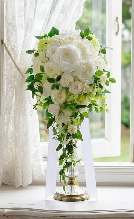 キャスケードブーケ 白薔薇 ビバーナム|造花ウェディングブーケ(アーティフィシャルフラワー)