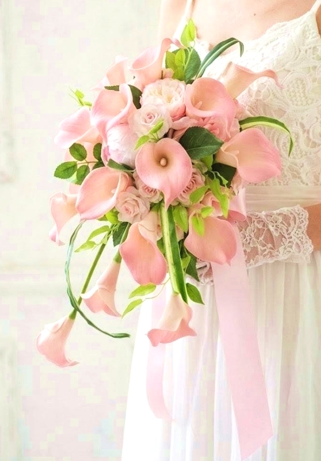 キャスケードブーケ|カラー×ピオニー|ピンク系|造花 ウェディングブーケ(アーティフィシャルフラワー)