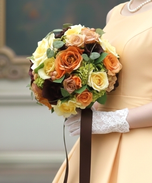 シックなイエローグラデーションのラウンドブーケ