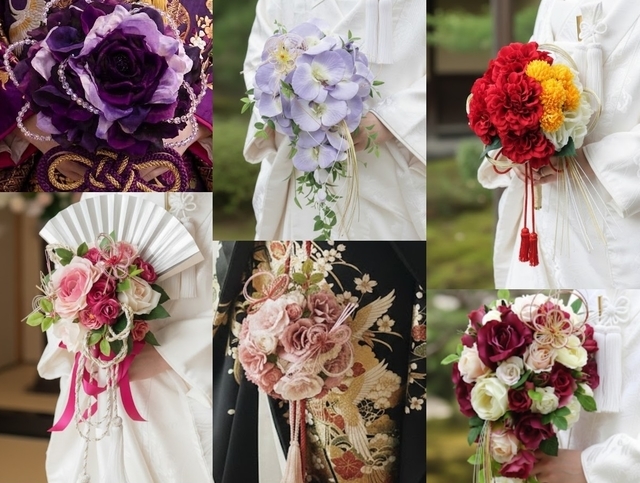 和装にもウェディングブーケコーディネイト