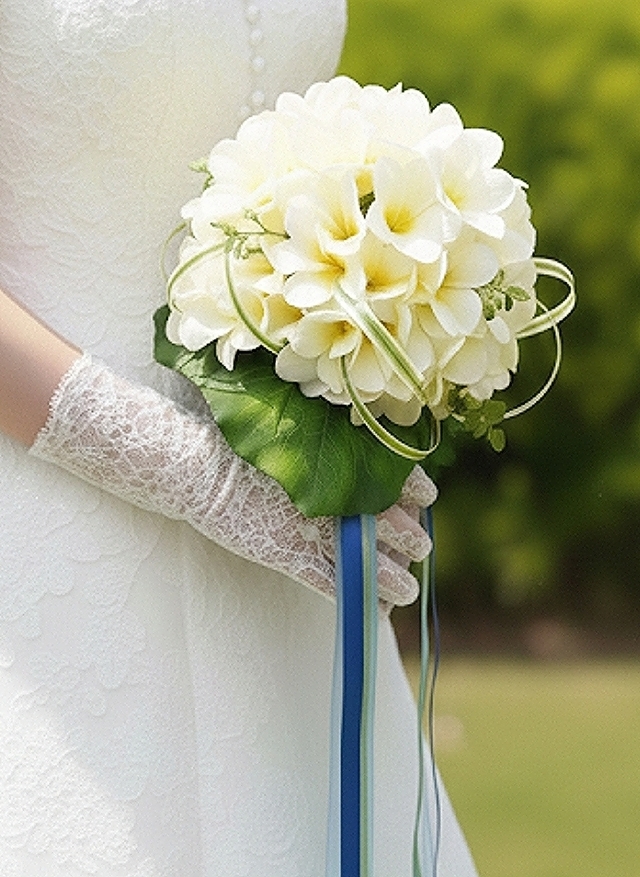 プルメリア＆ミスカンサスのナチュラルなラウンドブーケ