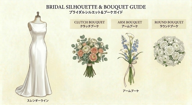 スレンダーラインドレス×クラッチブーケのナチュラルコーディネート