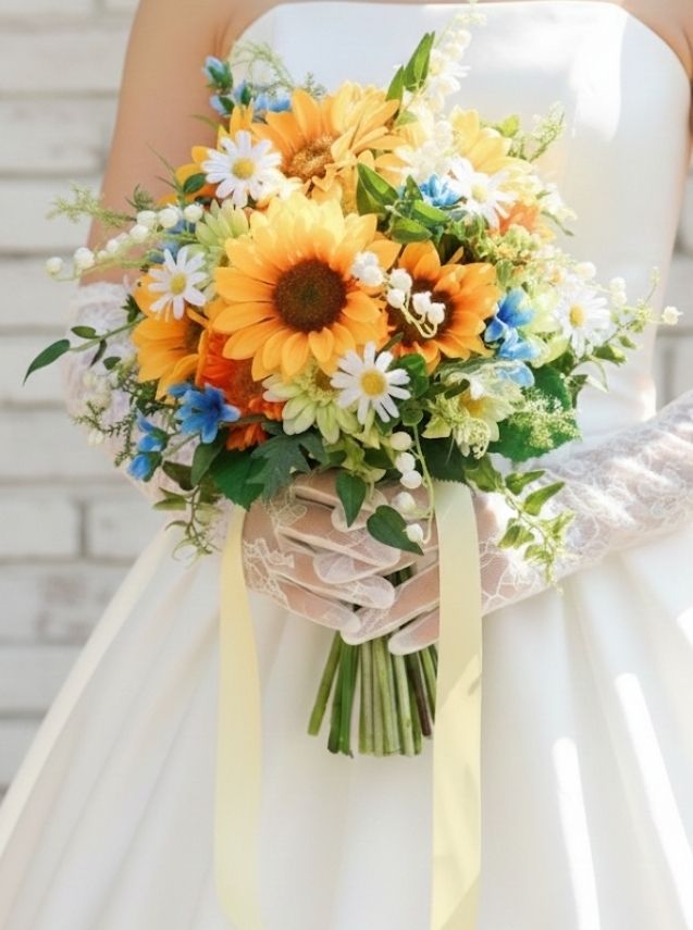 ヒマワリ＆鈴蘭の大人可愛いクラッチブーケ