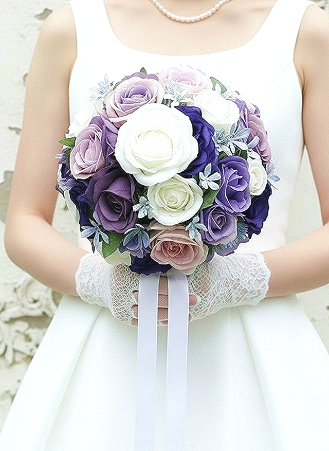 ブルー＆パープルグラデーションの洗練ラウンドブーケ