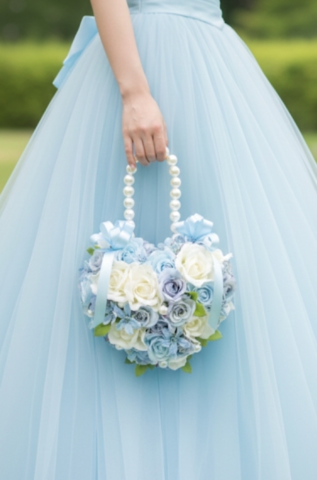 ローズピンクの薔薇＆ホワイトスターのハートのバッグブーケ