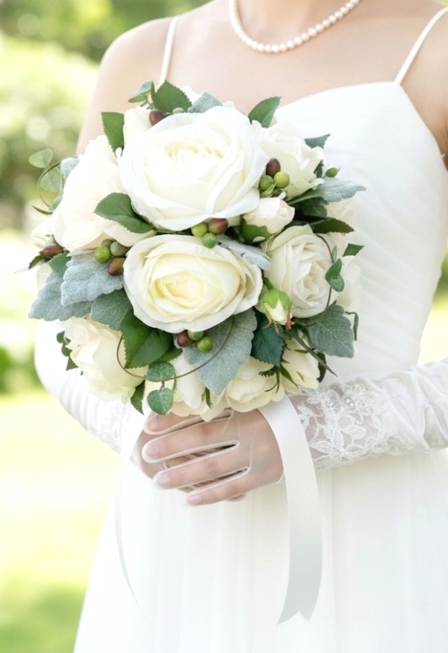 オールドローズ＆実の物のクラッシックなラウンドブーケ