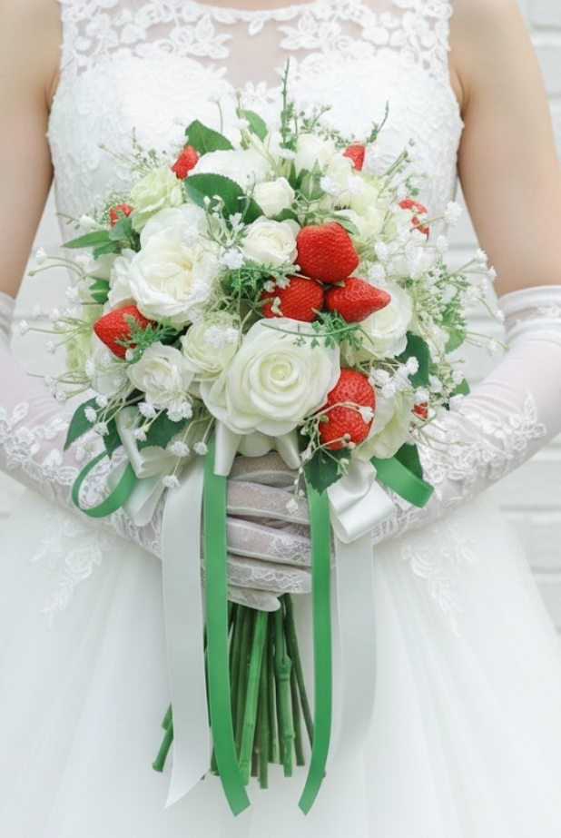 苺と薔薇&カスミ草のふんわり可憐なクラッチブー