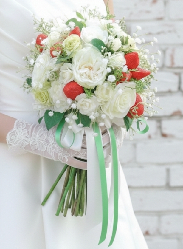 苺と薔薇&カスミ草のふんわり可憐なクラッチブー