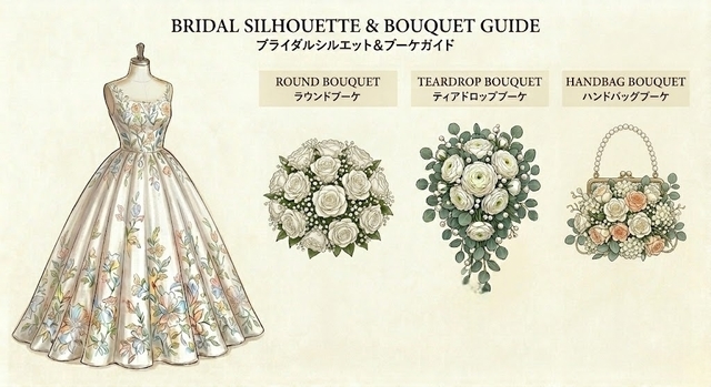 プリンセスラインドレスに合わせた華やかなキャスケードブーケ