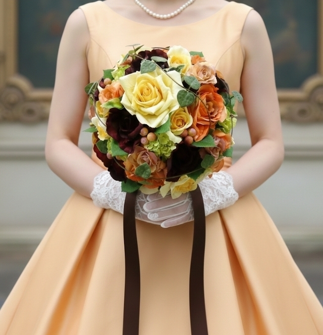 シックなイエローグラデーションのラウンドブーケ