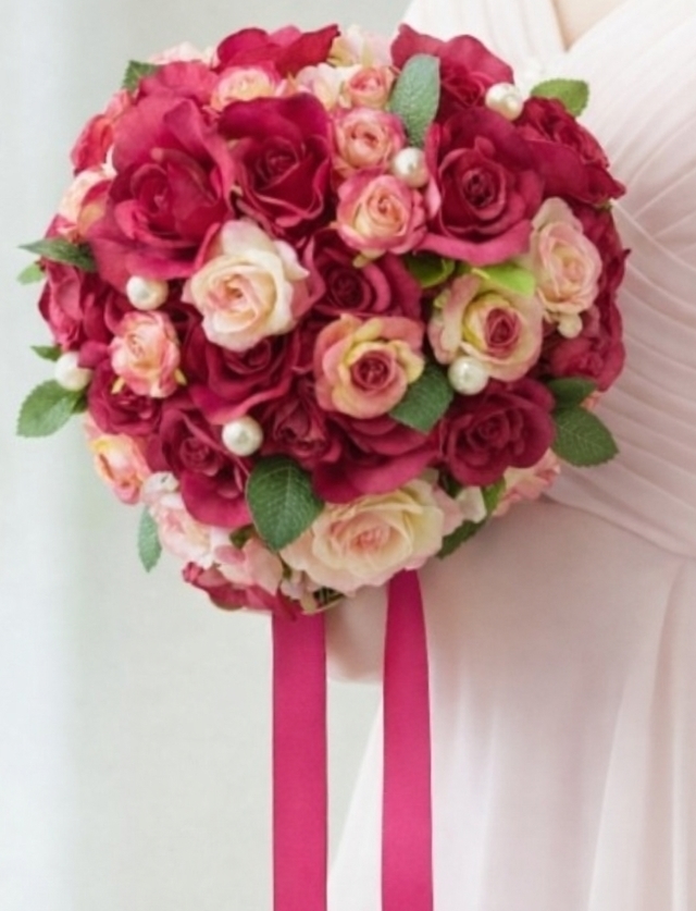 レッド＆ピンクの薔薇・実の物の大人可愛いハートのブーケ