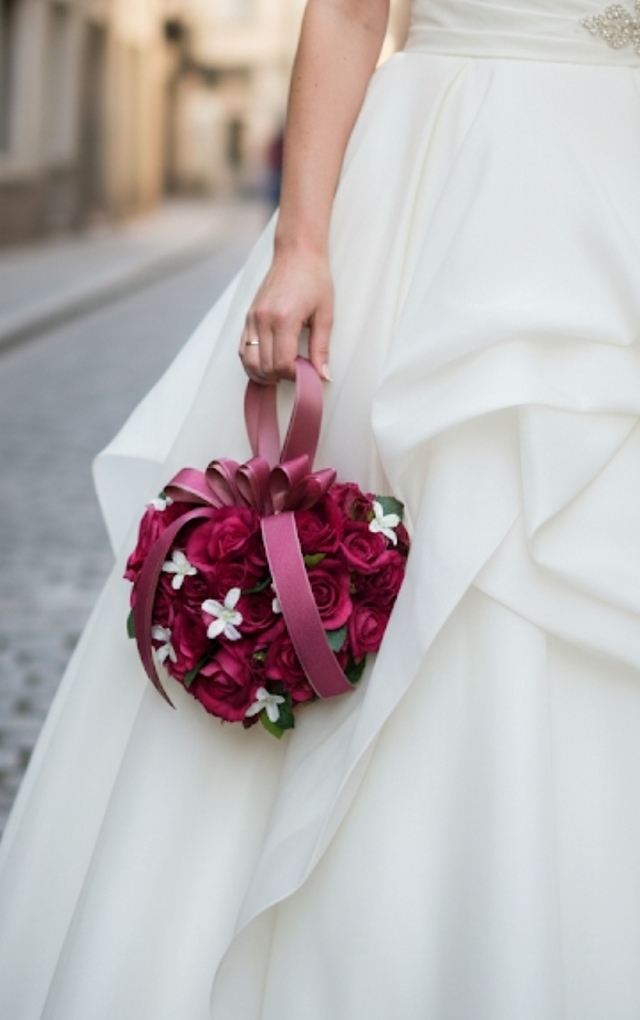 ローズピンクの薔薇＆ホワイトスターのハートのバッグブーケ