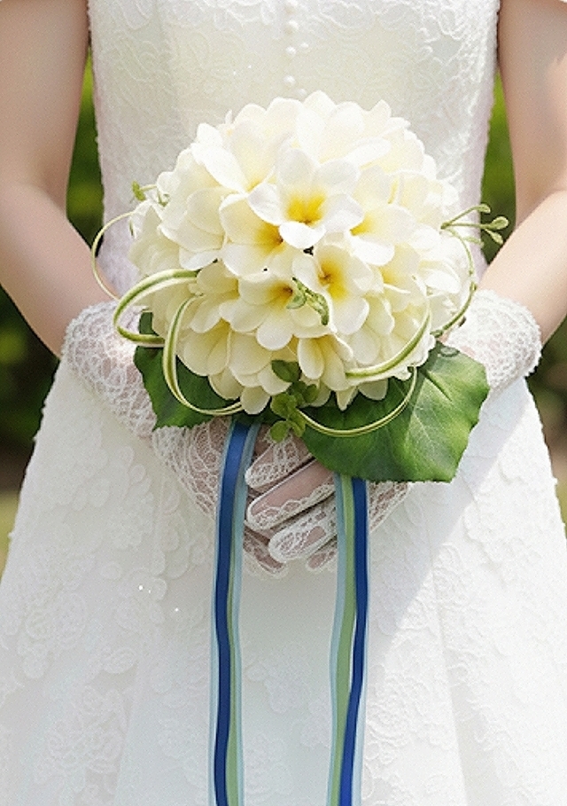 プルメリア＆ミスカンサスのナチュラルなラウンドブーケ