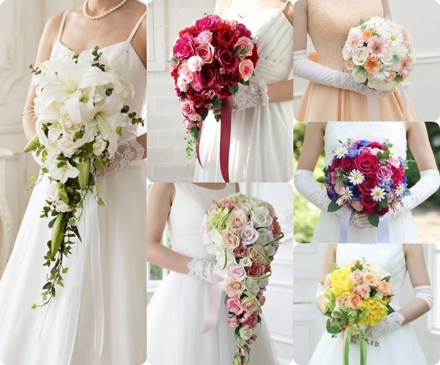 Aラインドレスに似合うラウンドブーケのコーディネート例