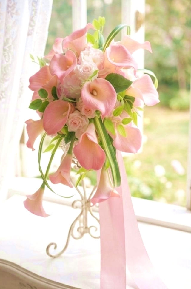 キャスケードブーケ|カラー×ピオニー|ピンク系|造花 ウェディングブーケ(アーティフィシャルフラワー)