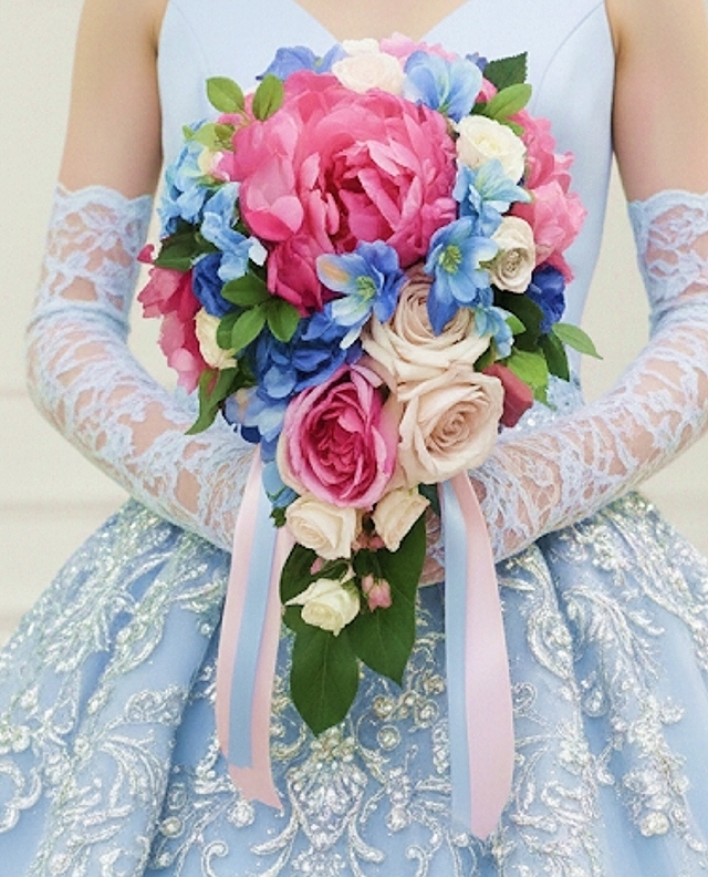 ティアドロップブーケ　ピオニー｜造花ウエディングブーケ｜アーティフィシャルフラワー　