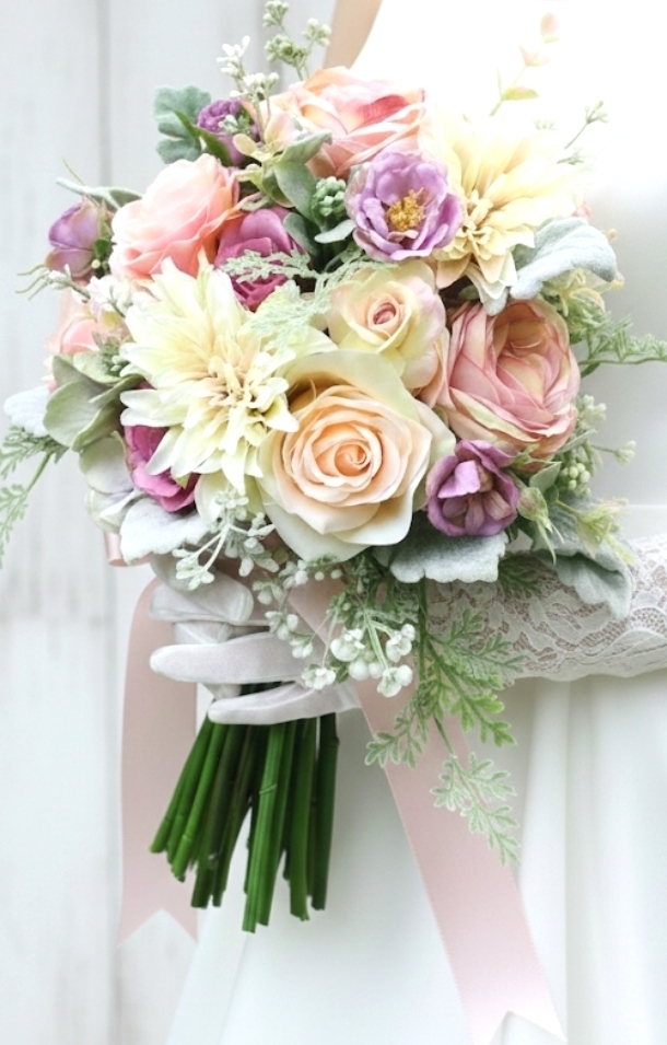 薔薇&ダリアの優しいアンティークカラーのクラッチブーケ