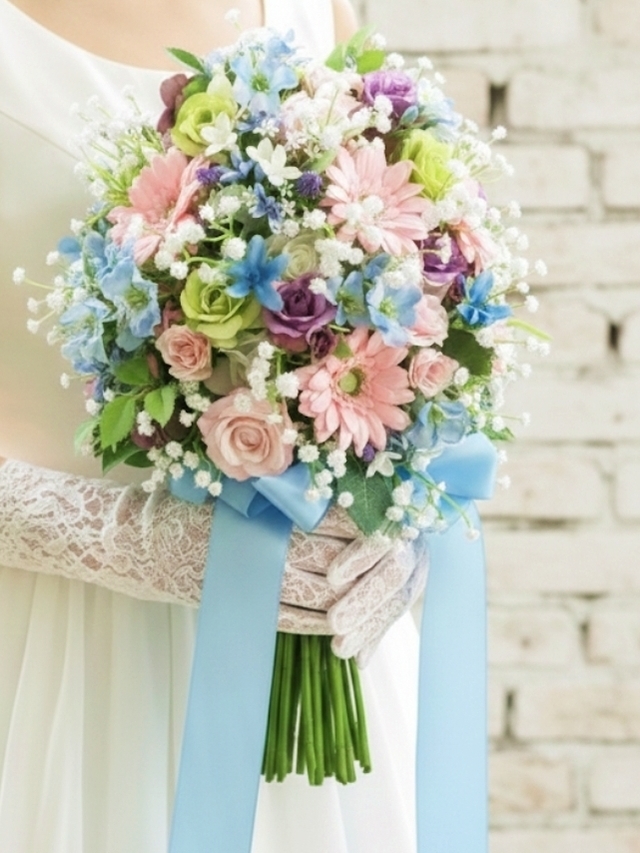 ピンクのガーベラ・大人カラフルなクラッチブーケ