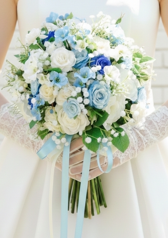 ラナンキュラス＆薔薇のオレンジグラデーションカラーのナチュラルクラッチブーケ