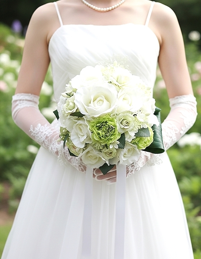 薔薇とグリーンのラナンキュラス＆ミニバラ薔薇のラウンドブーケ