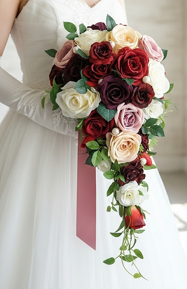 深紅・ボルドー＆クリームの薔薇の大人シックエレガントの