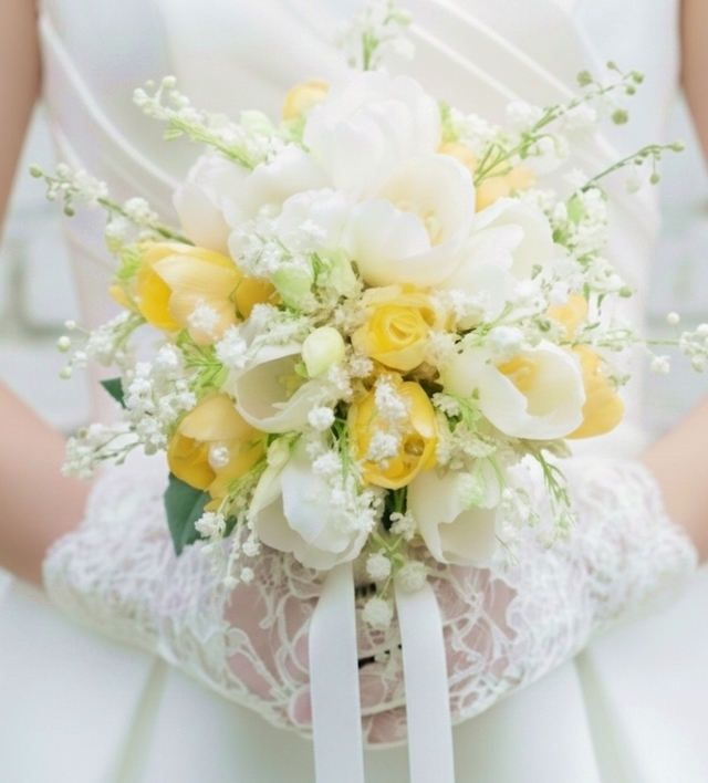 チューリップ＆鈴蘭の可憐なラウンドブーケ