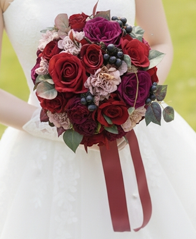 ブルーベリー＆大人レッドのラウンドブーケ