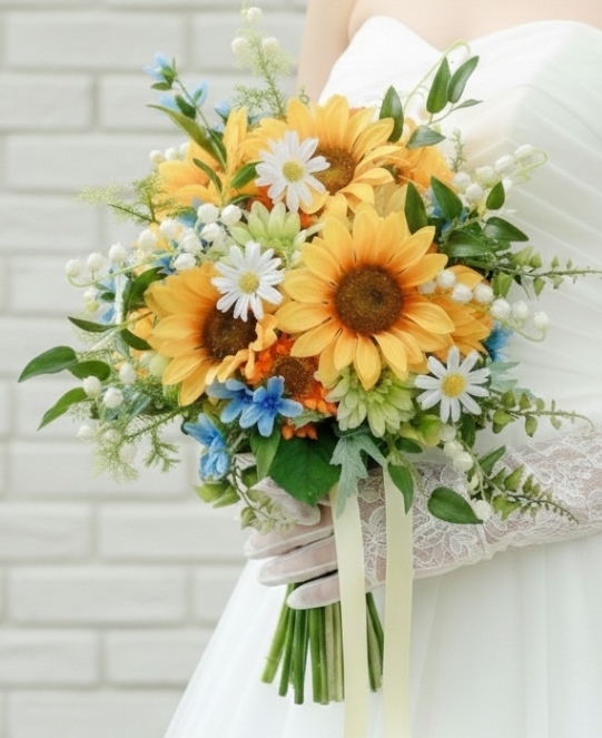 ヒマワリ＆鈴蘭の大人可愛いクラッチブーケ