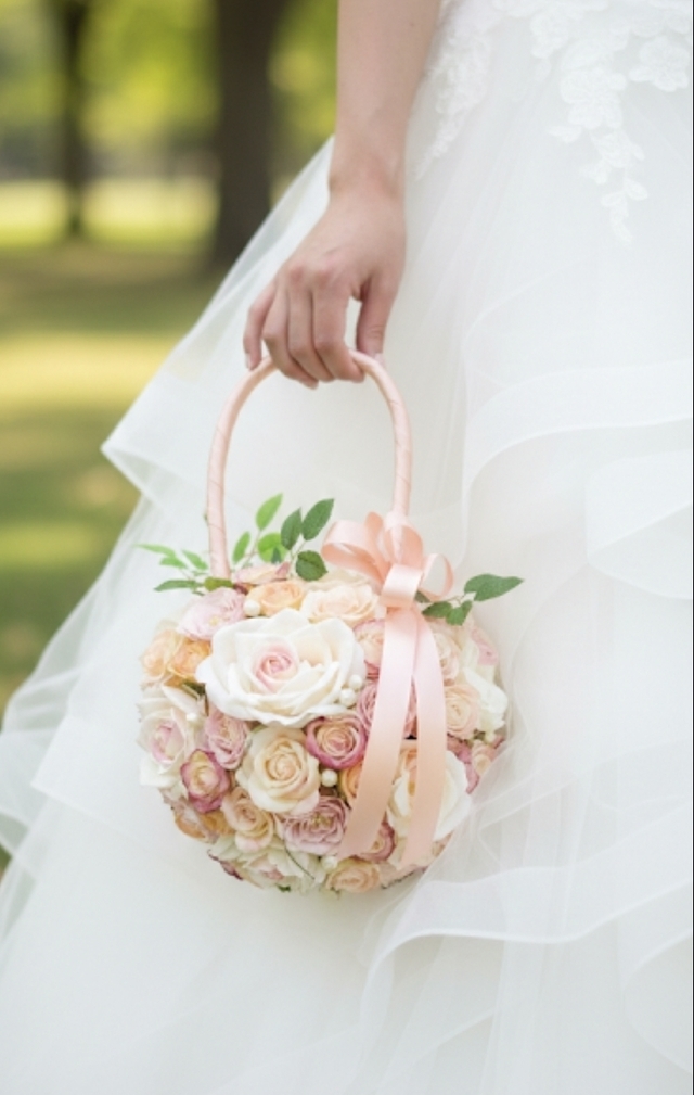 ピンク＆オレンジのパステルカラーのボールブーケ