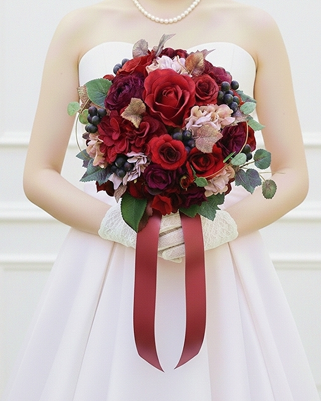 ブルーベリー＆大人レッドのラウンドブーケ