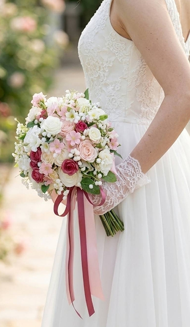 薔薇&カスミ草&小花の上品可憐なクラッチブーケ