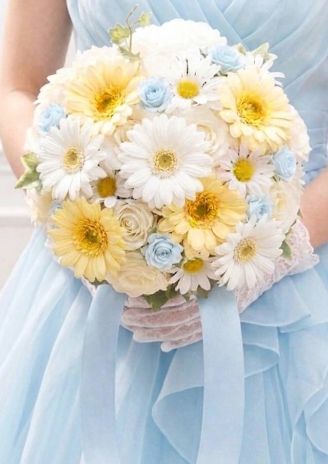 ラウンドブーケ｜ガーベラ×バラ｜パステルカラー｜造花ウェディングブーケ（アーティフィシャルフラワー）