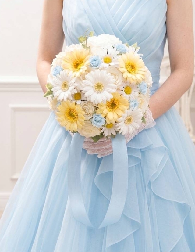 ラウンドブーケ｜ガーベラ×バラ｜パステルカラー｜造花ウェディングブーケ（アーティフィシャルフラワー）