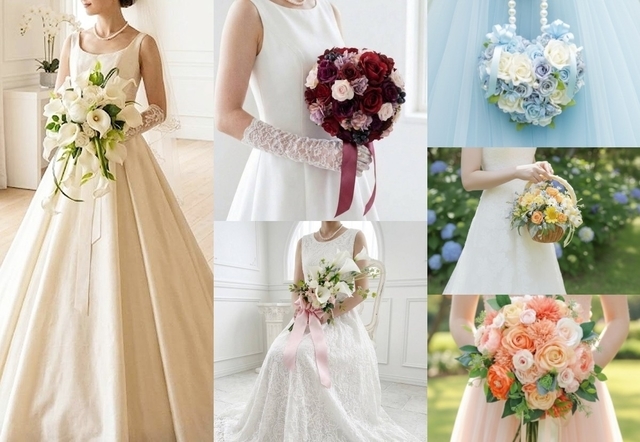 ウェディングブーケ スタイル一覧 キャスケード ラウンド クラッチ アーム メリア 比較