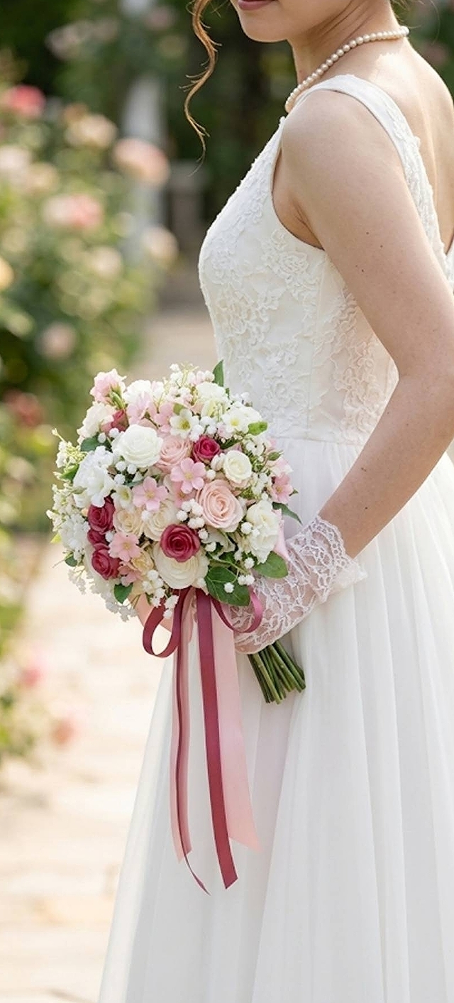 薔薇&カスミ草&小花の上品可憐なクラッチブーケ