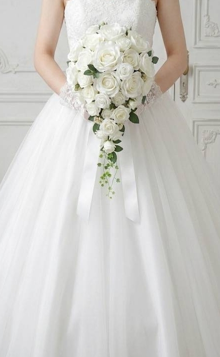 キャスケードブーケ 　薔薇　ピンク＆ローズ系｜造花ウエディングブーケ（アーティフィシャルフラワー）