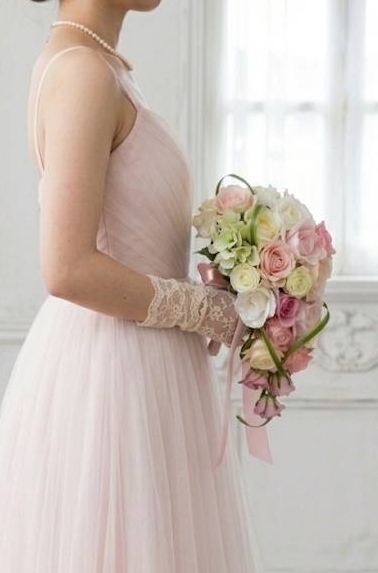 ティアドロップブーケ 薔薇 白＆ピンク系｜造花ウェディングブーケ（アーティフィシャルフラワー）